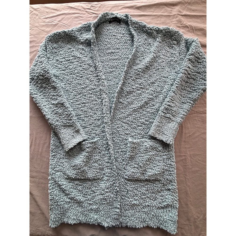 Merokeety Womens XXL Popcorn Knit Cardigan Open Front Pocket Sweater Blue Light